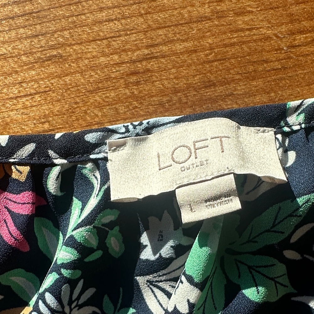 LOFT navy Floral Blouse with Green and Pink Accents - Picture 2 of 5